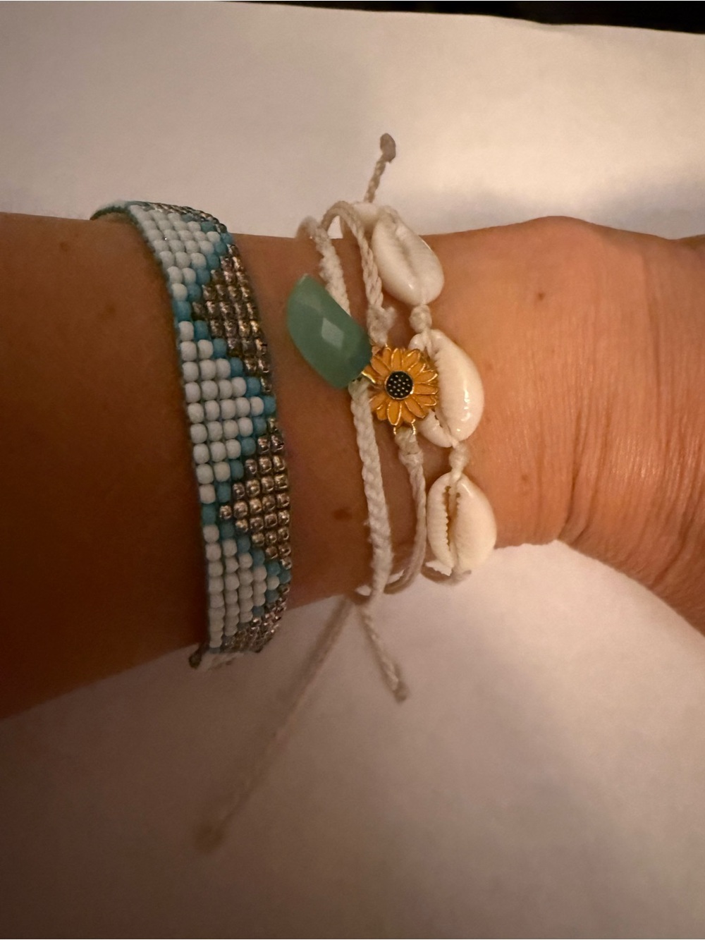 Pura vida  & Bead Friendship Bracelet Set — White, Turquoise, Yellow